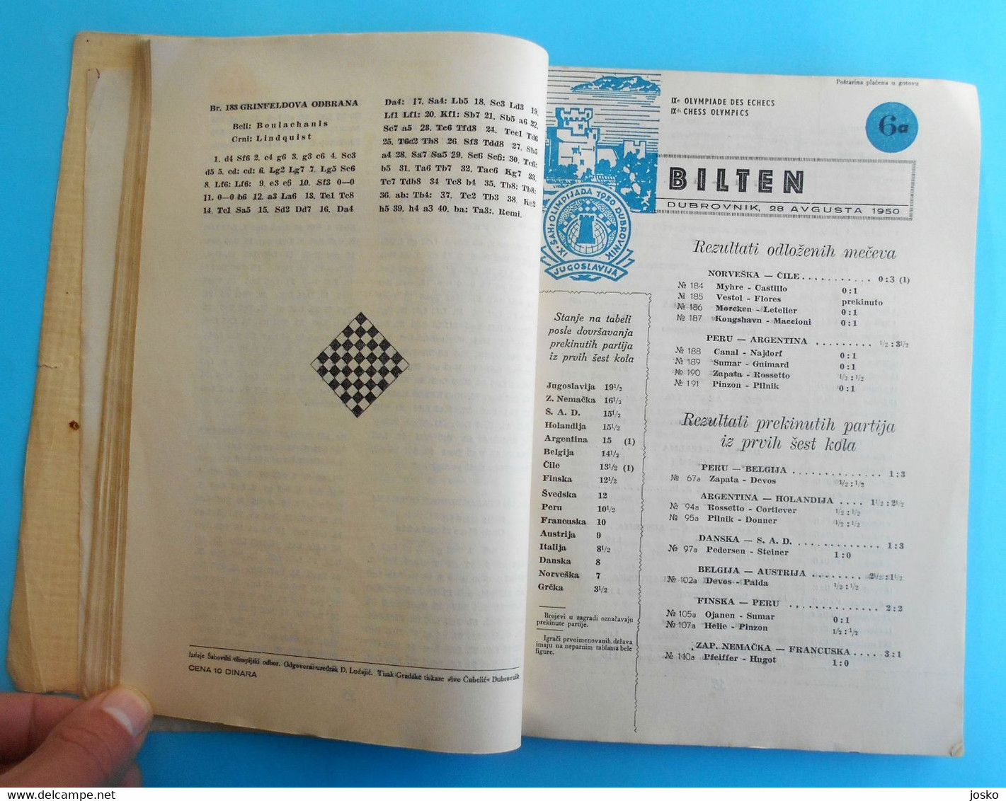 9th CHESS OLYMPIAD 1952 DUBROVNIK complete set of all 20. official newsletters * Olympiade echecs ajedrez schach scacchi