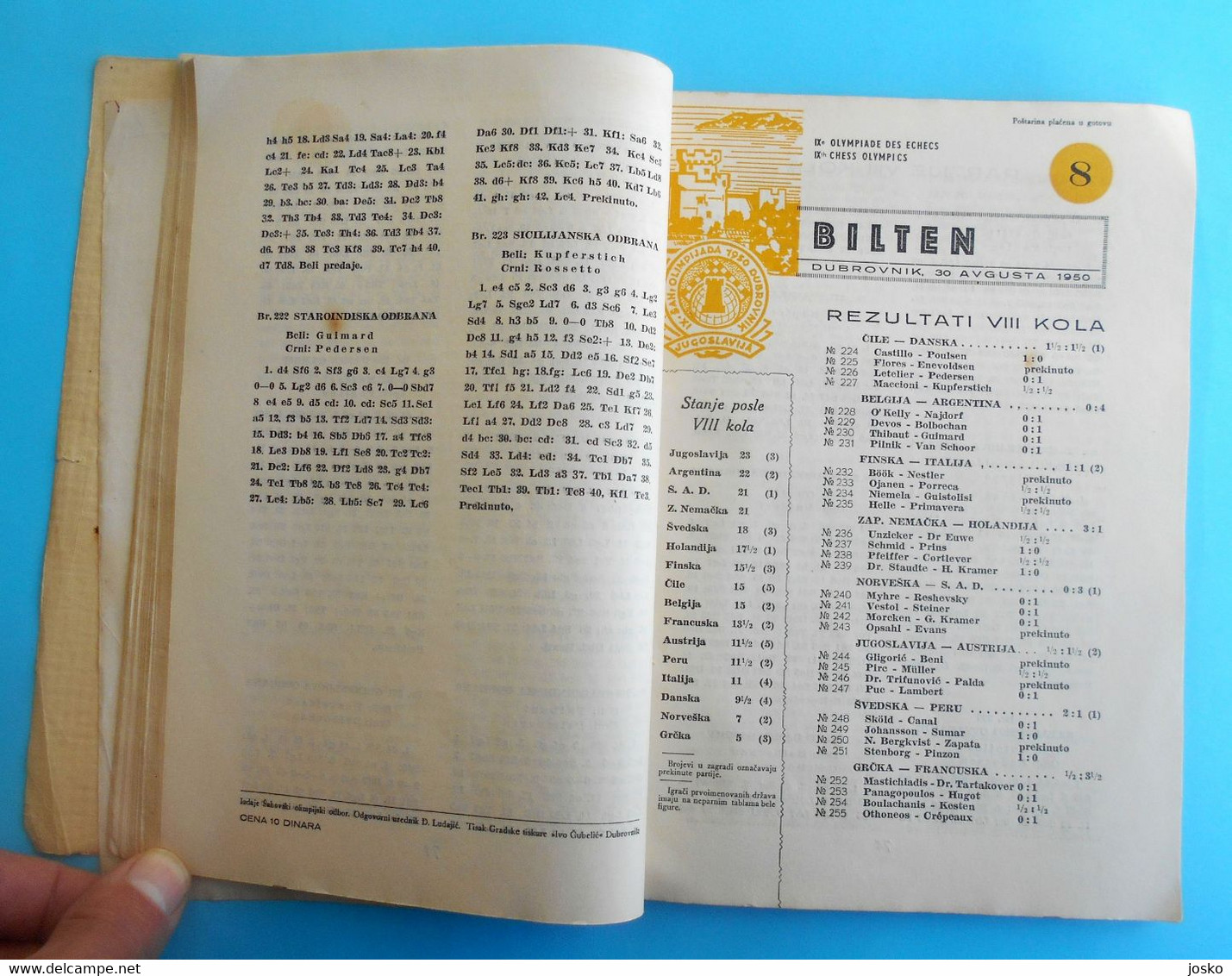 9th CHESS OLYMPIAD 1952 DUBROVNIK complete set of all 20. official newsletters * Olympiade echecs ajedrez schach scacchi