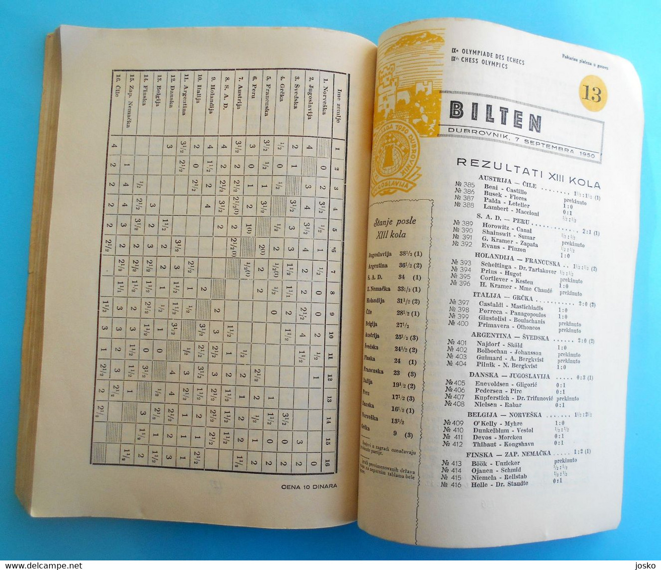 9th CHESS OLYMPIAD 1952 DUBROVNIK complete set of all 20. official newsletters * Olympiade echecs ajedrez schach scacchi