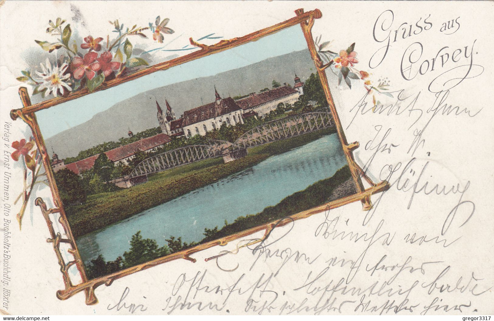 1652) GRUSS Aus CORVEY - HÖXTER - Tolle LITHO Bilderrahmen Mit Brücke ALT !! 13.04.1900 !! - Höxter