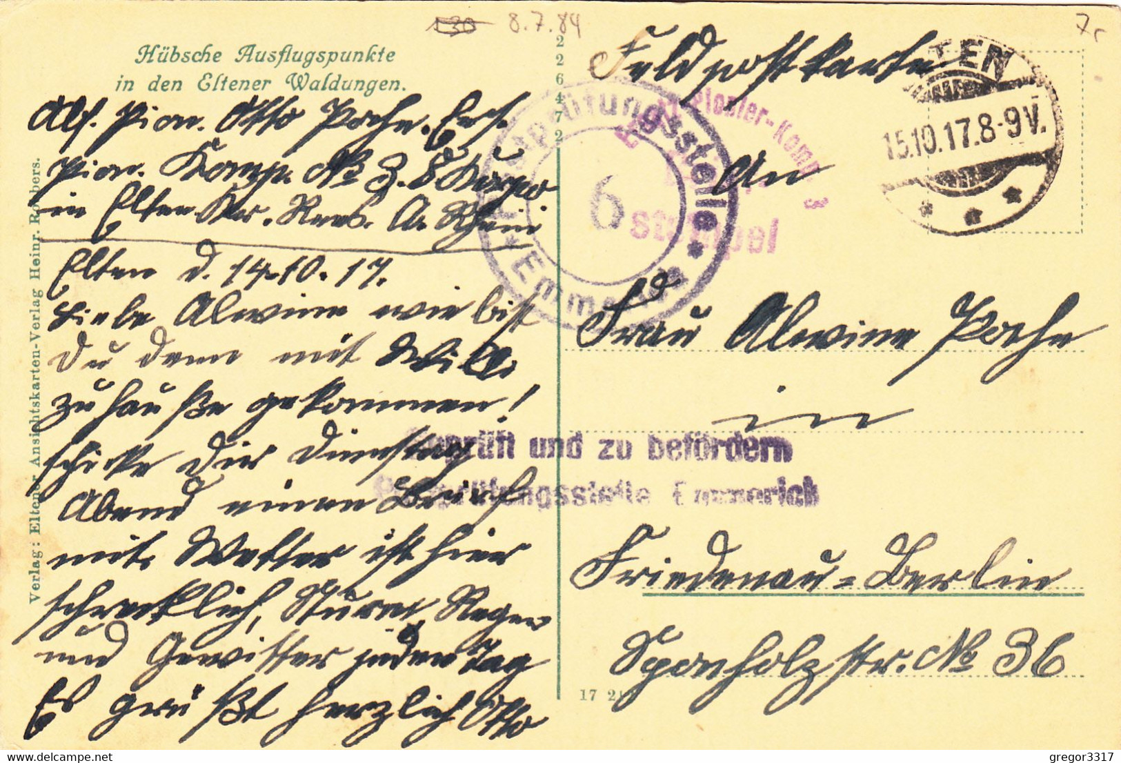 1668) GUT VOORTHUYSEN - Gel. ELTEN Feldpost 15.10.1917 - Tolle STEMPEL EMMERICH - Sehr Alt !! 15.10.1917 - Emmerich