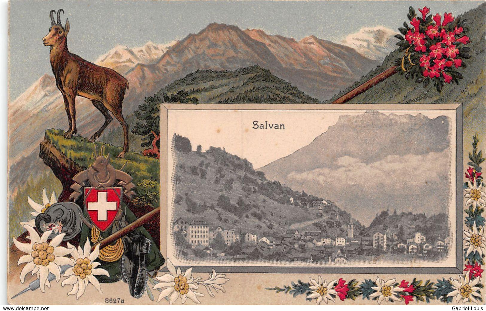 Salvan - Chamois - Gaufrée Edelweiss Rhododendrons - Piolet - Souliers Cordes Alpinisme - Salvan