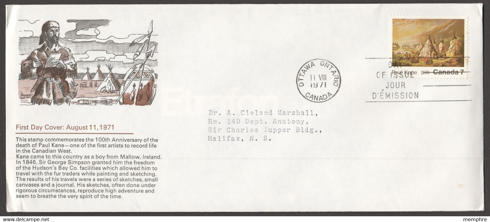 Paul Kane, Painter   Sc 553  Schering  FDC  Sealed With Original Content - 1971-1980