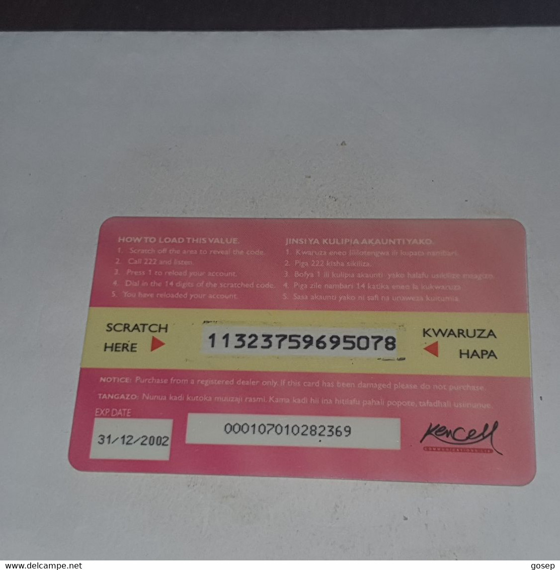 Kenya-(ke-ken-ref-007)talk Card-yes-(26)(600kshs)(11323759695078)(Different Color Back)-used Card+1card Prepiad Free - Kenia