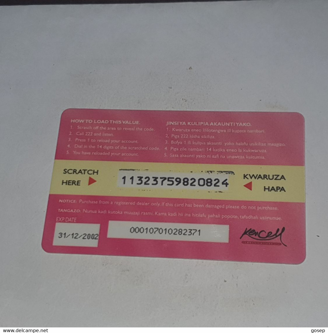 Kenya-(ke-ken-ref-007/2)talk Card-yes-(28)(600kshs)(11323759820824)(Different Color Back)-used Card+1card Prepiad Free - Kenia