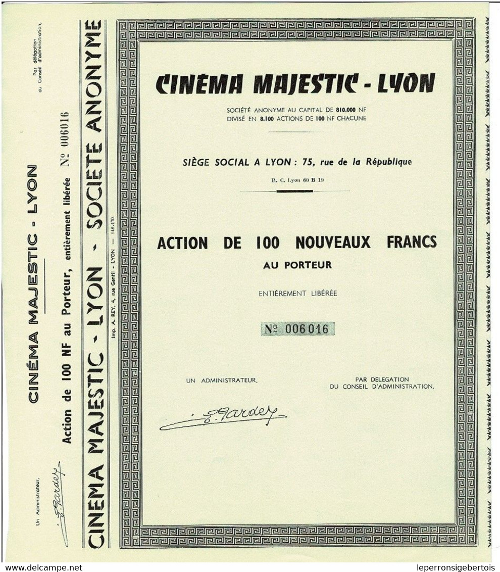 Titre Ancien - Cinéma Majestic Lyon  -Titre Non émis - - Cinéma & Théatre