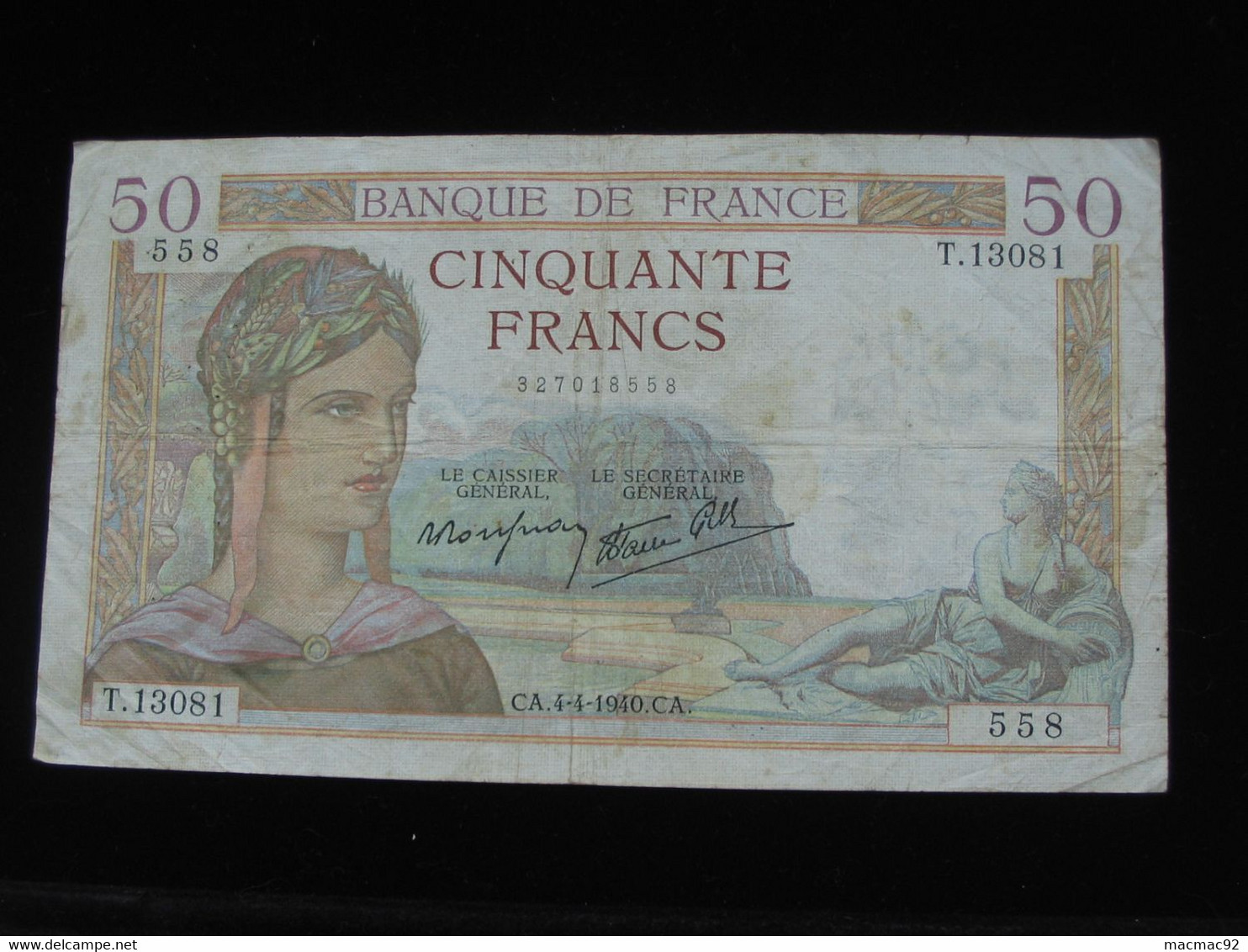 50 Cinquante Francs - CERES Type 1933 Modifié - 4-4-1940  -- ANNEE RARE !!!!     **** EN ACHAT IMMEDIAT **** - 50 F 1934-1940 ''Cérès''