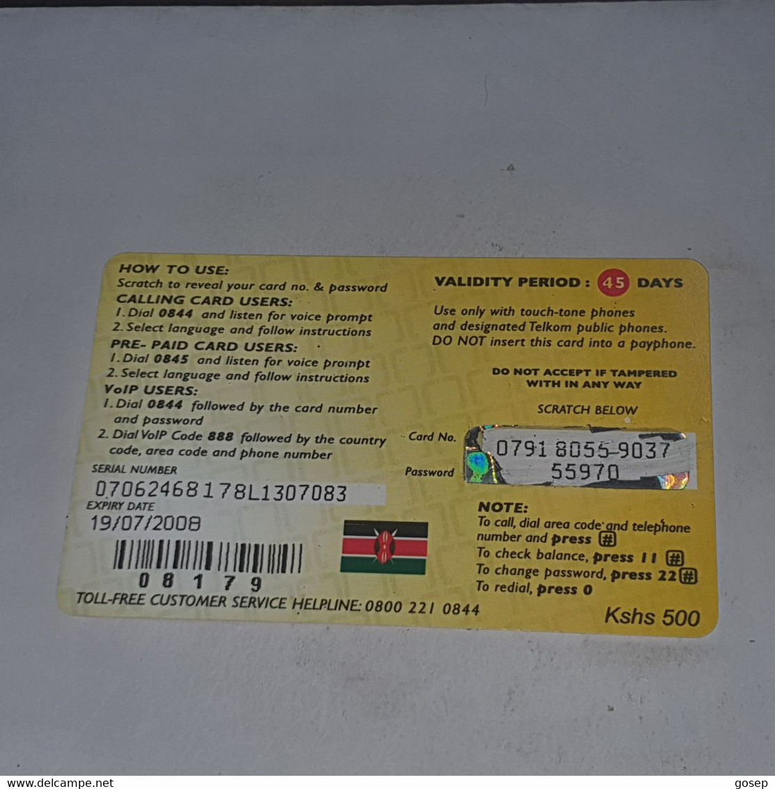 Kenya-(ke-tke-rem-006/1-080719)-buffaloes-(39)(500kshs)(0791-8055-9037-55970)(19/7/2008)-used Card+1card Prepiad Free - Kenya