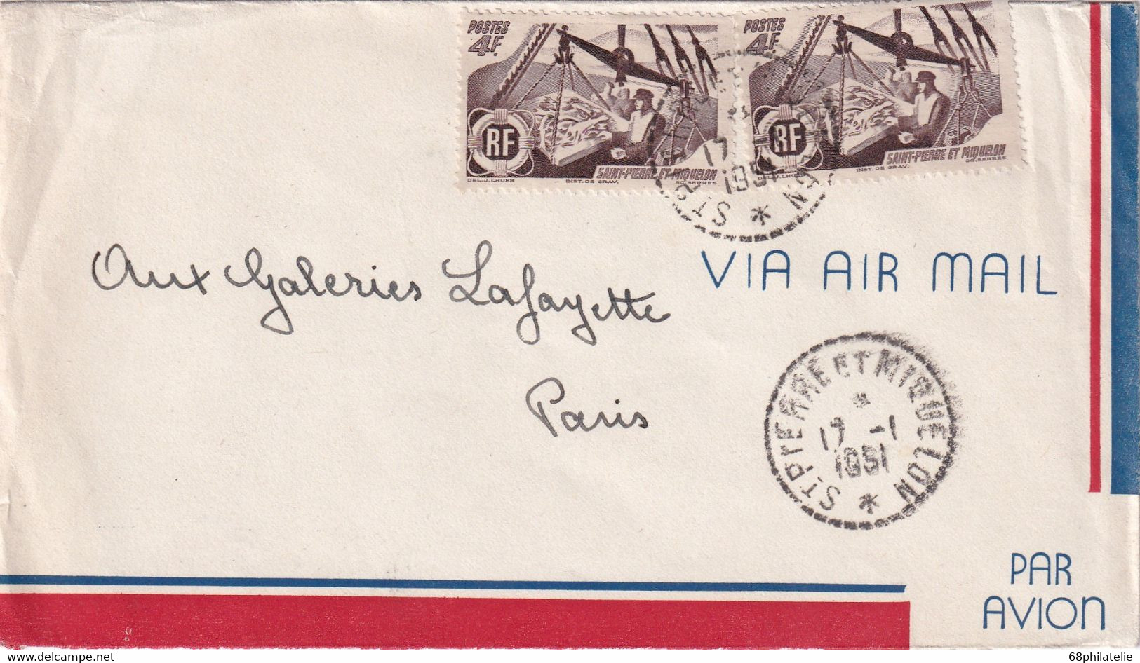 ST-PIERRE ET MIQUELON 1951 PLI AERIEN - Cartas & Documentos