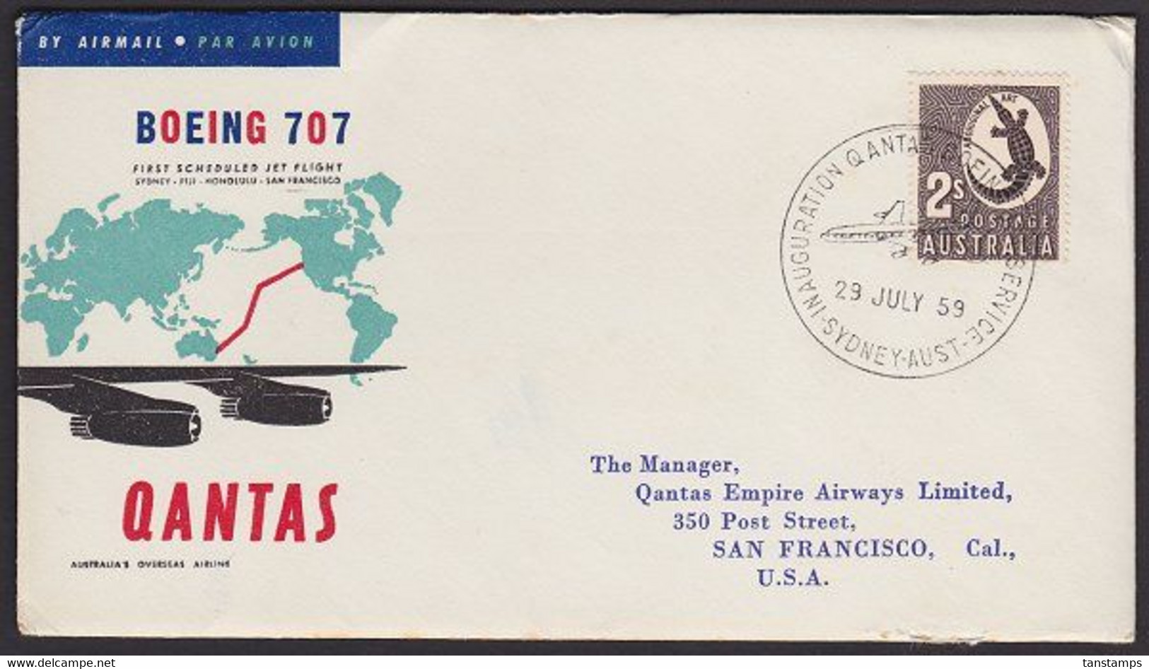 AUSTRALIA - 1959 QANTAS BOEING 707 SYDNEY - SAN FRANCISCO FFC - Premiers Vols