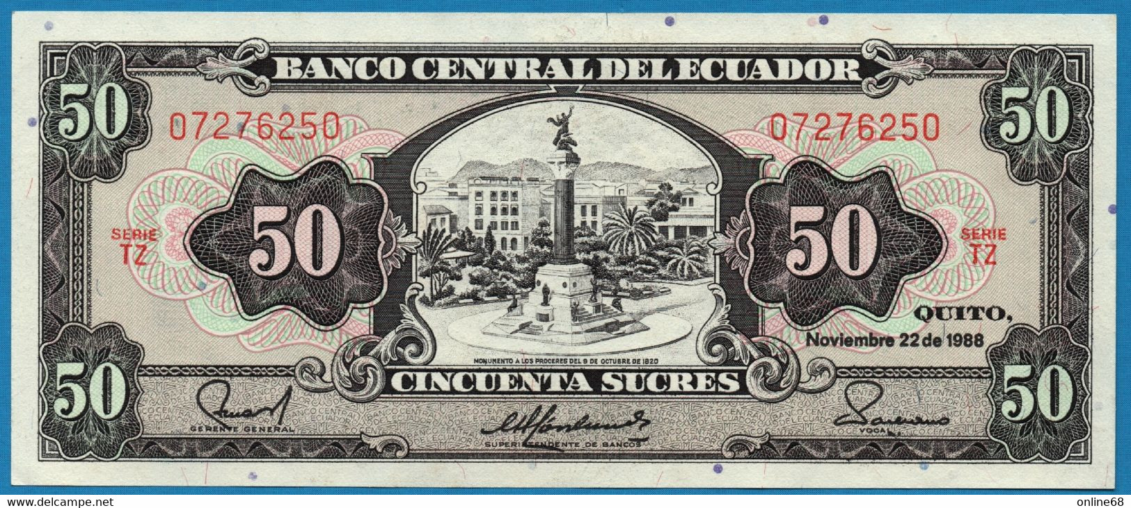 ECUADOR  50 Sucres 22.11.1988 # TZ 07276250  P# 122 - Equateur