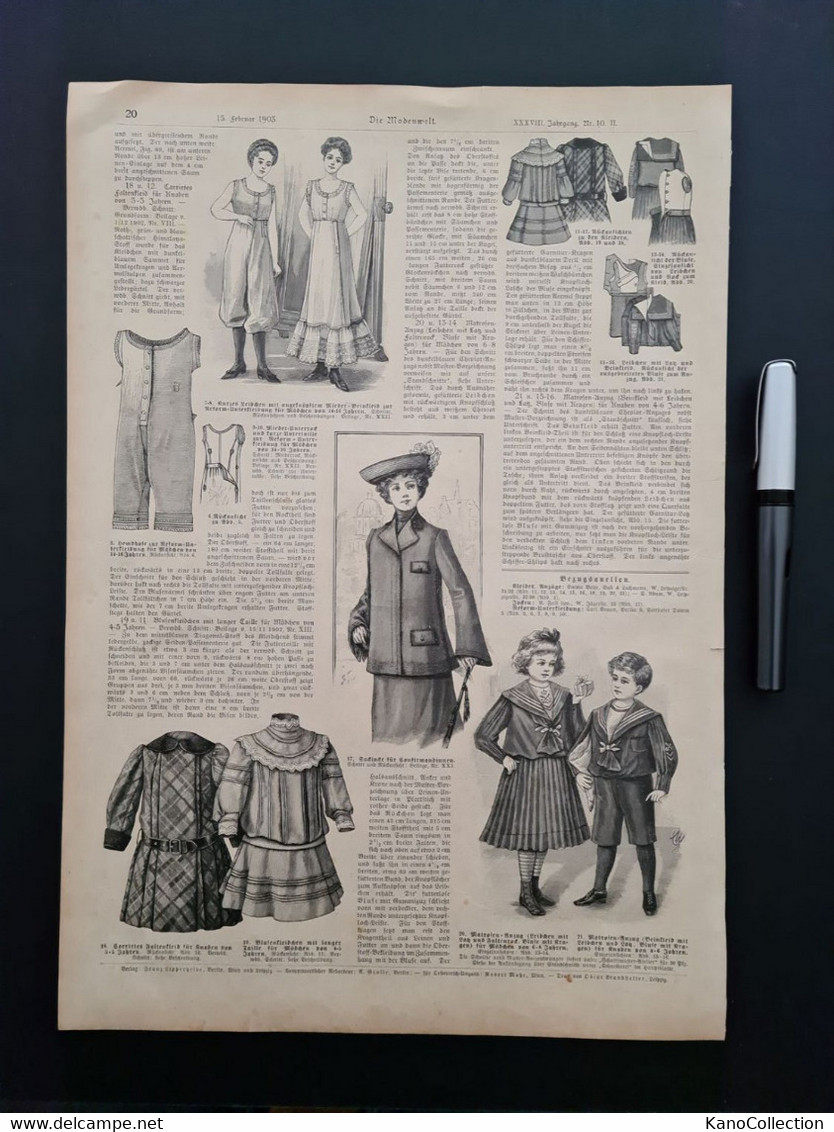 Die Modewelt, 2 Druckseiten:  „Kindermoden Und -wäsche“, 15. Febuar 1903 - Boeken
