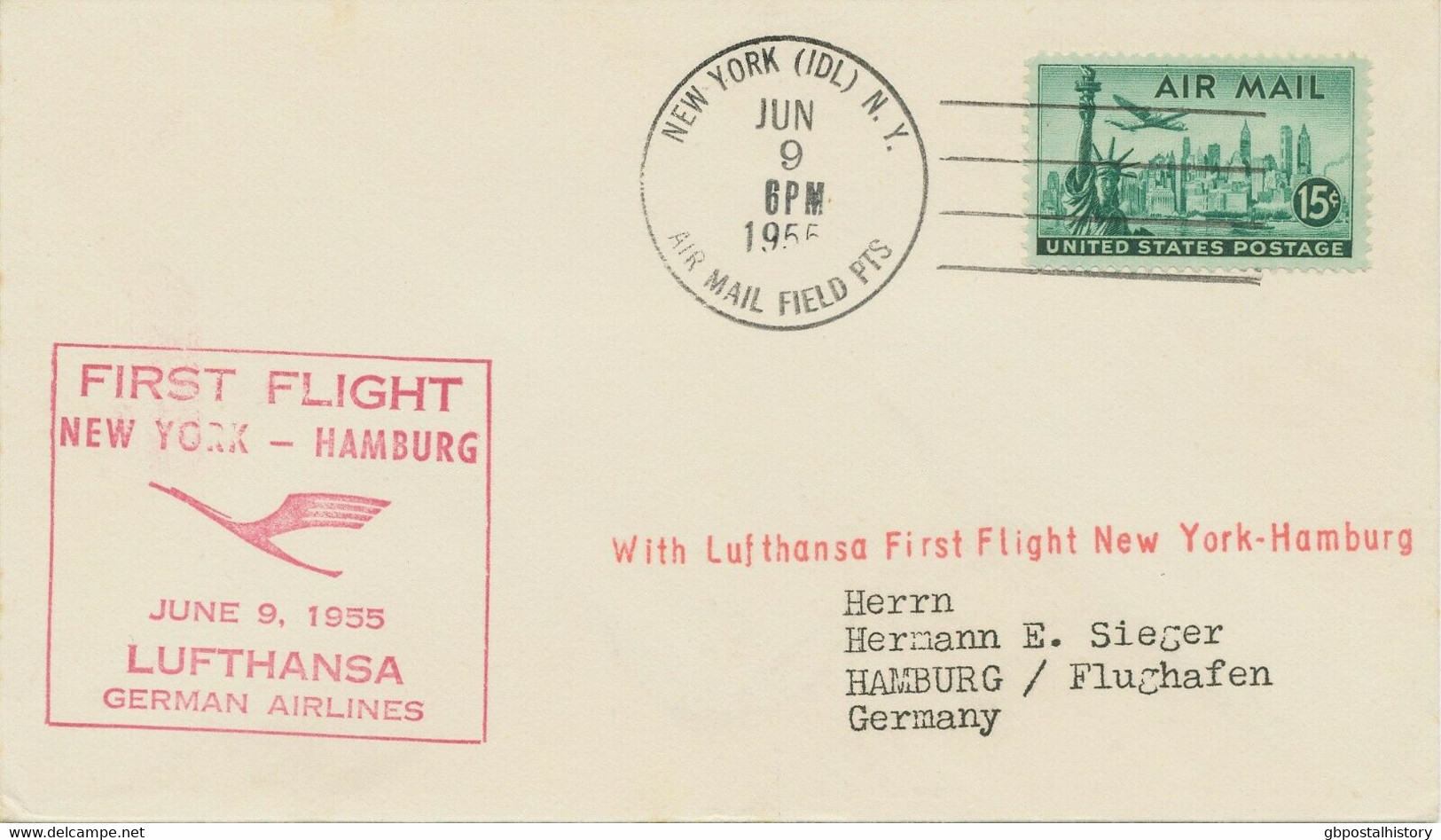 USA 1955 Superb First Flight Of Deutsche Lufthansa NEW YORK - SHANNON - HAMBURG - 2c. 1941-1960 Lettres