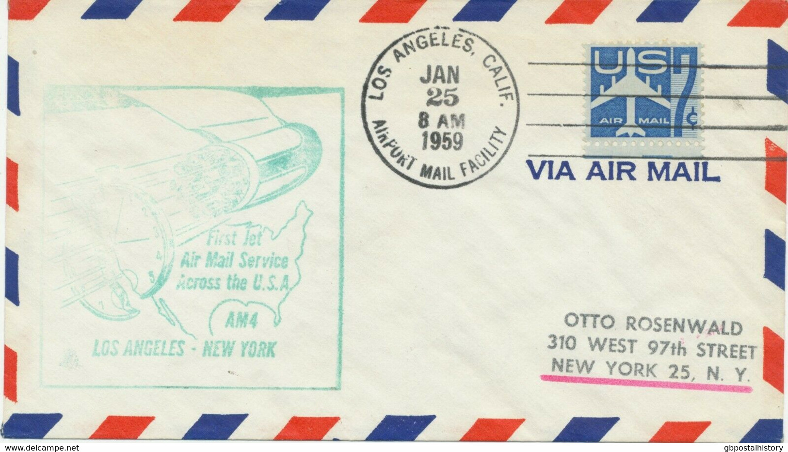 USA 1959 Erstflug A.M. 4 - First Jet Air Mail Service "Los Angeles - New York" - 2c. 1941-1960 Lettres