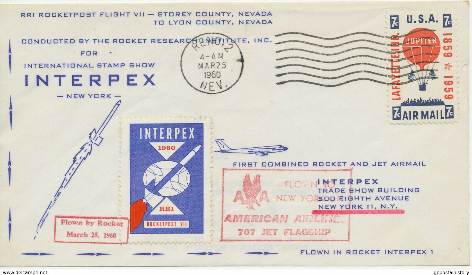 USA 1960, Selt. Raketenpostflug RRI Flight VII Geflogen In Rakete Interpex 1 - 2c. 1941-1960 Briefe U. Dokumente