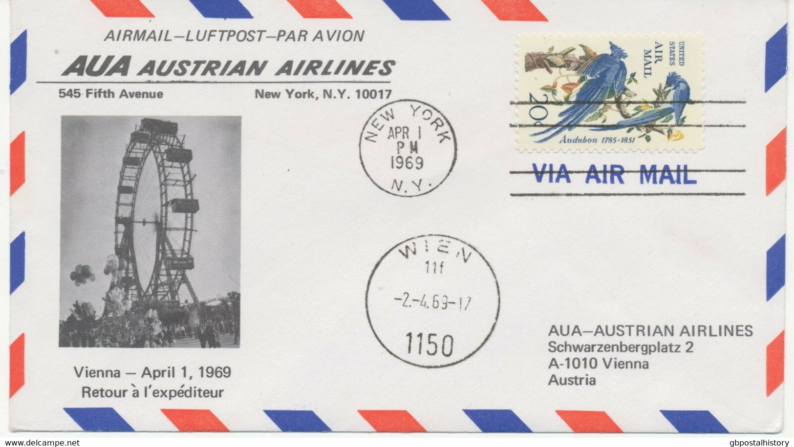 USA / ÖSTERREICH AUA ERSTFLUG NEW YORK – WIEN 1969 - 3c. 1961-... Storia Postale