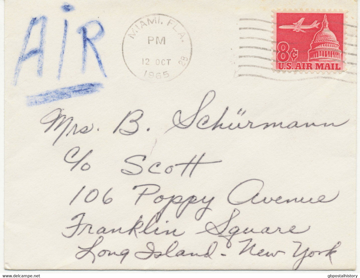 USA 1965 8 C Airliner Over Capitol Single Postage On Nice INLAND AIR MAIL Cover - 3c. 1961-... Cartas & Documentos