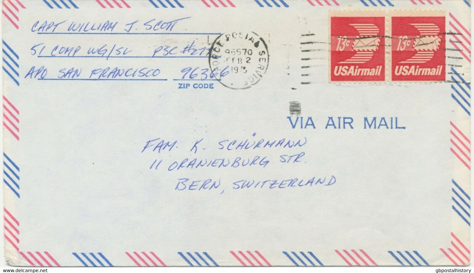 USA 197?, Feldpost-Maschine-Stpl. „FORCE POSTAL SERVICE 96570“ A. Pra.-Lupo-Bf - 3c. 1961-... Lettres