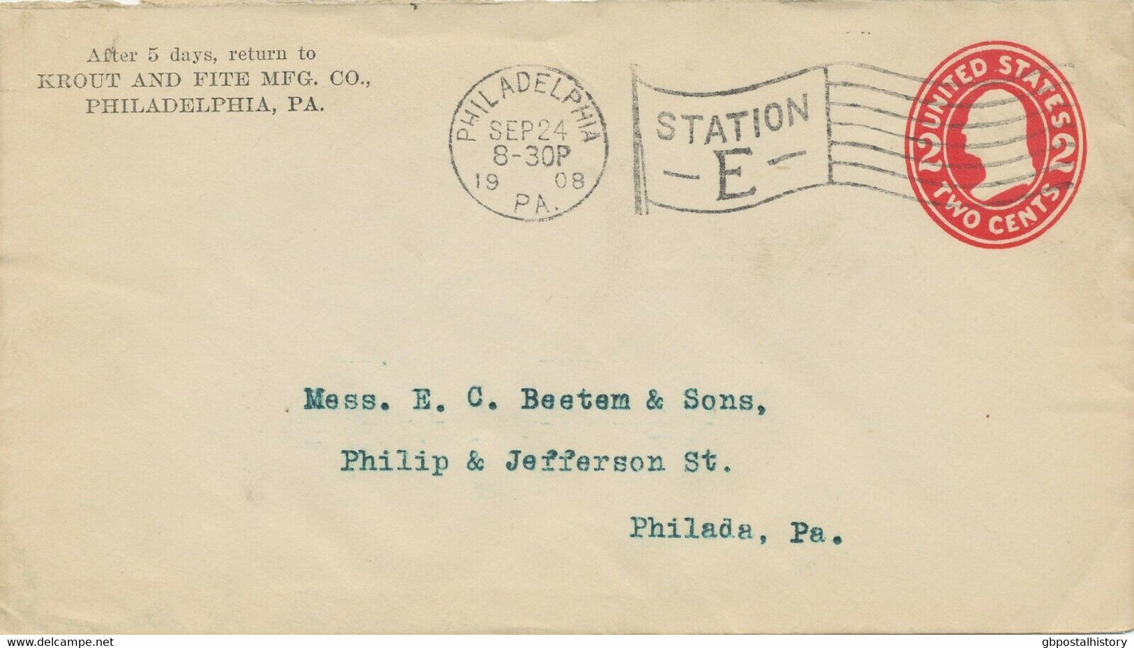 USA 1908/15 3 Versch. TWO CENTS Washington GA-Umschläge PHILADELPHIA STATION Pmk - 1901-20