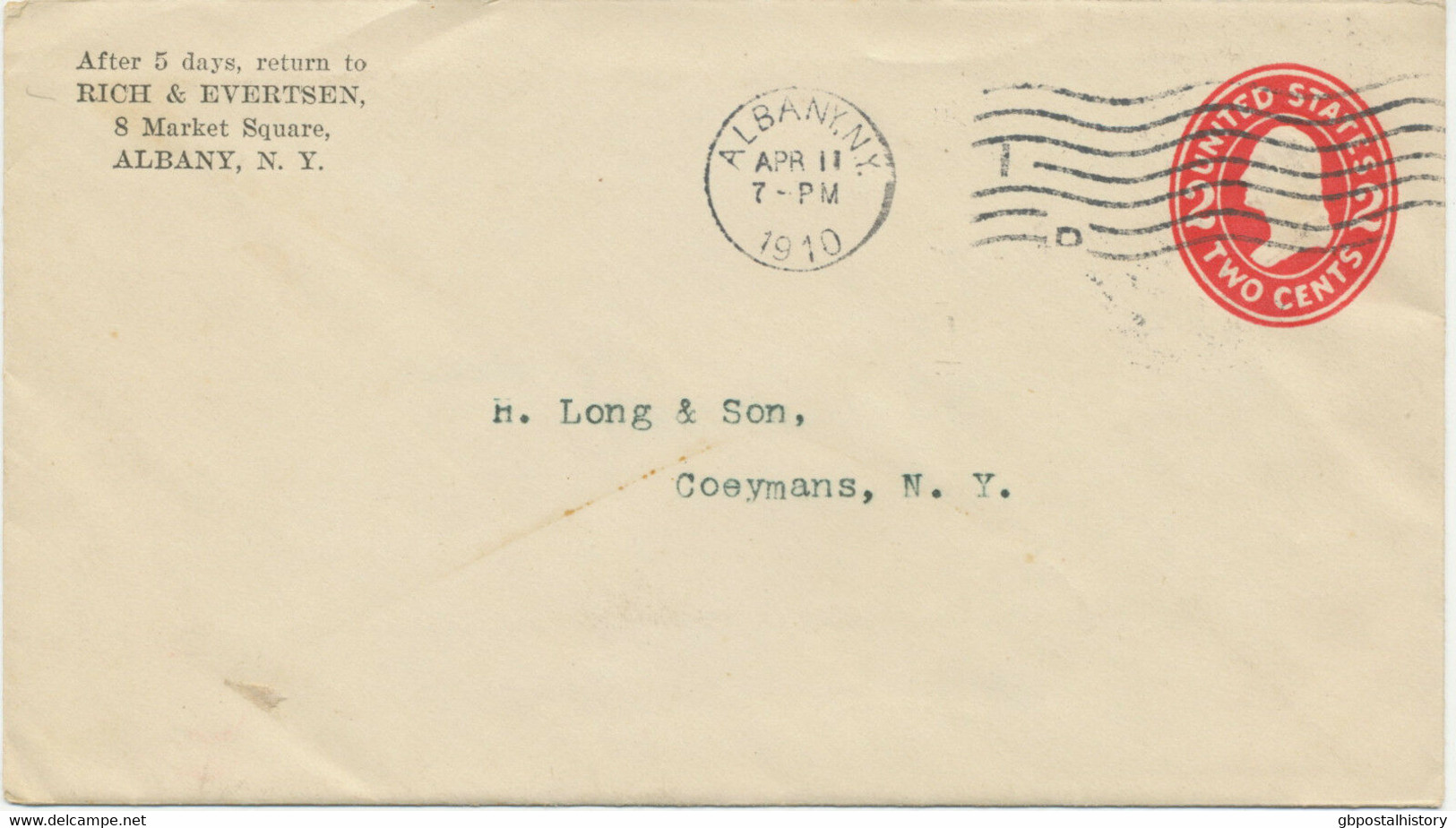 USA 1910 2C Washington Superb STO PS Env Machine Postmark „„ALBANY, N.Y..“ No 1 - 1901-20