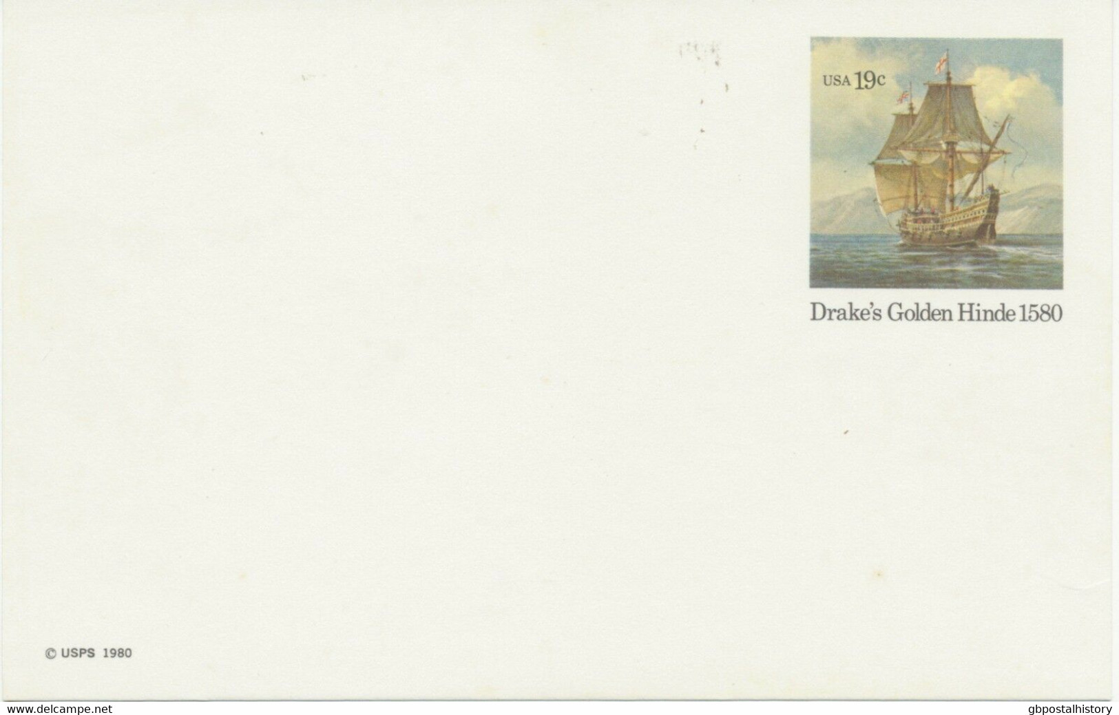 USA 1980 19 C Drake‘s Golden Hinde 1580 U/M (never Hinged) Postal Stationery Pc - 1961-80