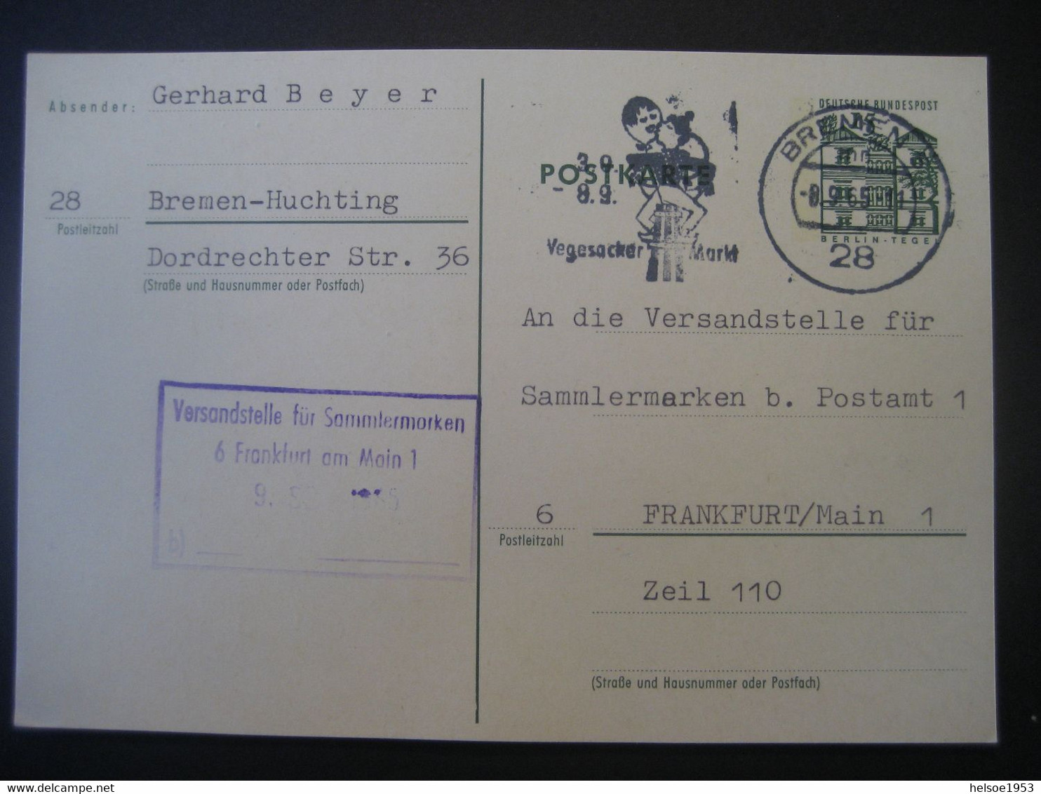 Deutschland BRD Ganzsache 1965- Postkarte Gelaufen Von Bremen Nach Frankfurt - Cartes Postales - Oblitérées