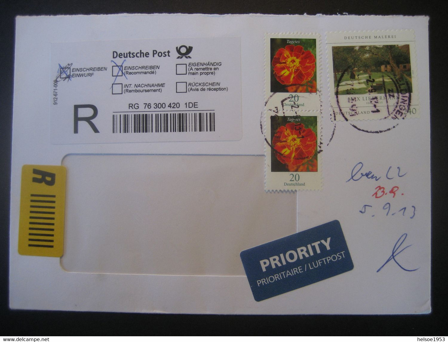 Deutschland BRD R-Zettel 2013- Reco Brief Gelaufen Mit MiNr. 2979 Und Senkrechtes Paar MiNr. 2471 - R- & V- Labels