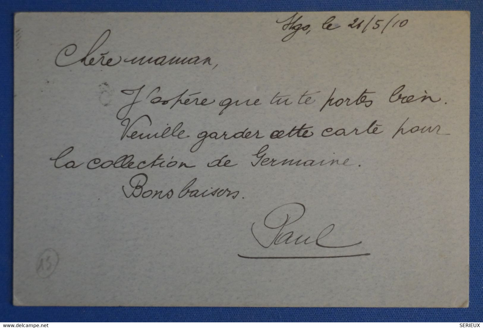 N24 CHILI BELLE CARTE 24 MAI 1910 SANTIAGO POUR PARIS VIA CORDILLERA + AFFRANCHISSEMENT PLAISANT - Chile