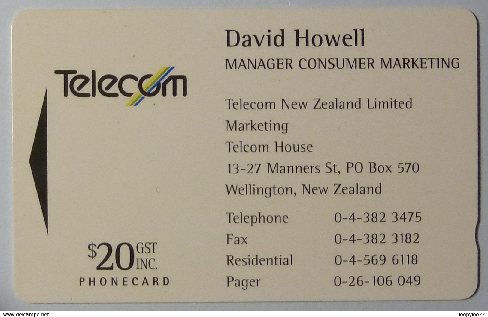 NEW ZEALAND - GPT - NZ-P-26 - 1994 Telecom Business Card - David Howell - $20 - Mint - New Zealand