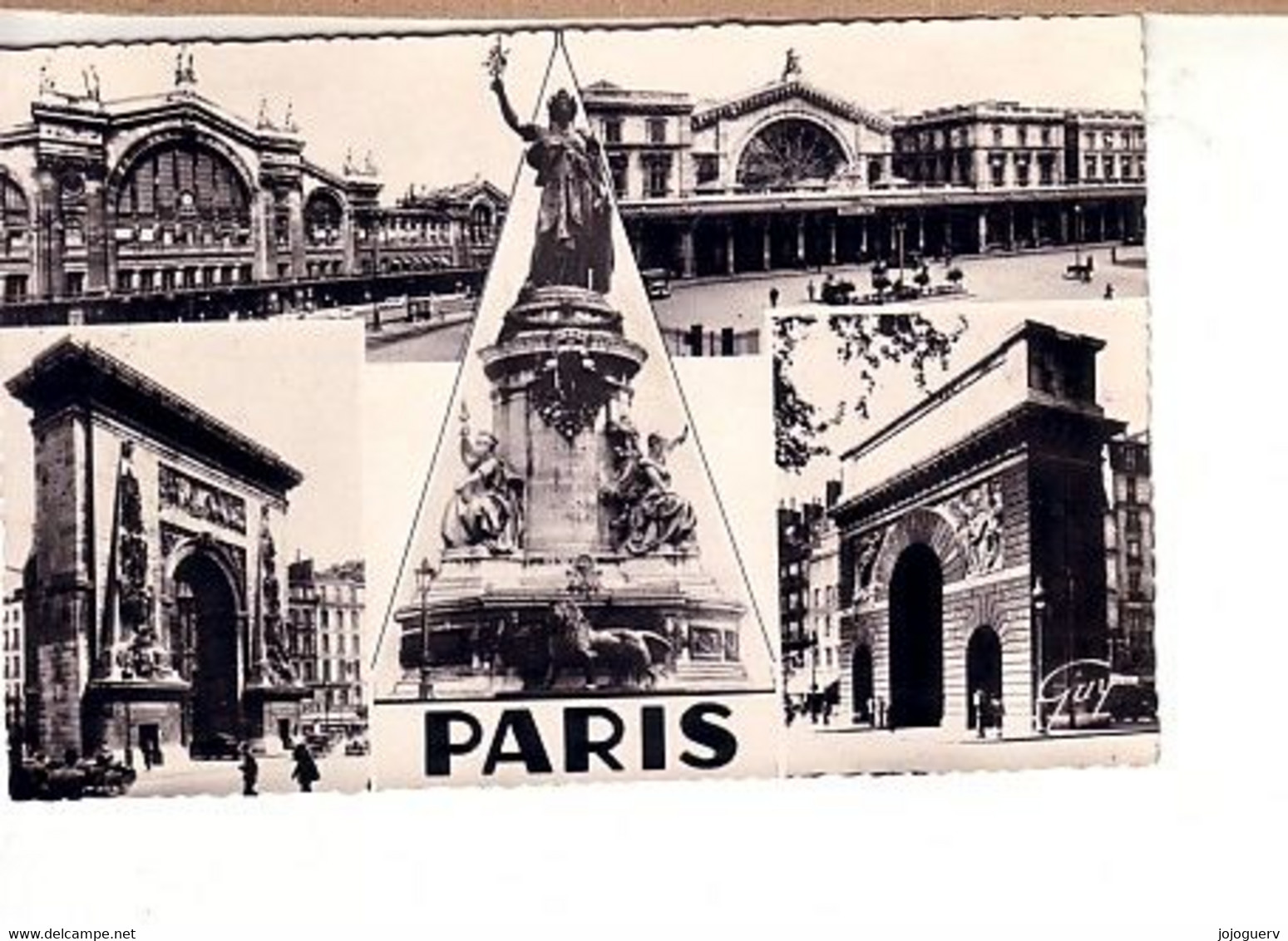 Paris 5 Vues: Gare Du Nord, De L'Est, La Porte St Denis, St Martin, La Statue De La République . AVANT 1959 - Panoramic Views