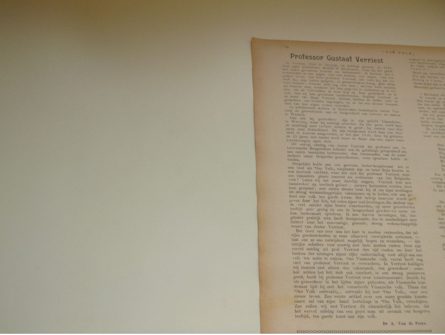 Origineel Knipsel ( 3717 ) Uit Tijdschrift  " Ons Volk "  1911 :  Professor Gustaaf Verriest   Deerlijk - Non Classificati