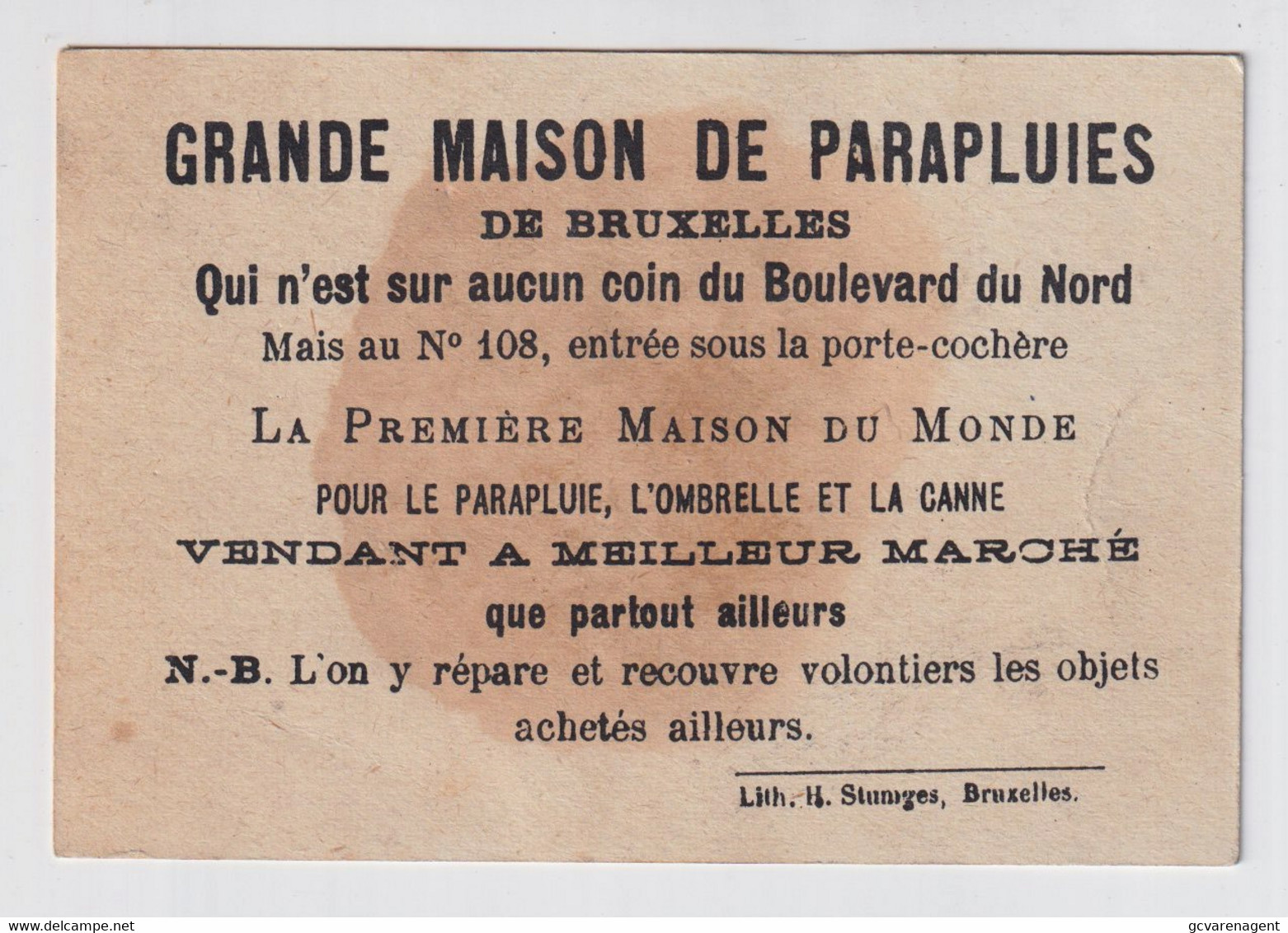 CHROMO FOND DORE   GRANDE MAISON DE PARAPLUIES DE BRUXELLES  2 SCANS - Sonstige & Ohne Zuordnung