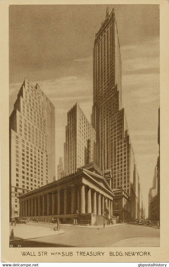USA Ca. 1930 Superb Mint RP Pc Wall Street With Sub Treasury Building, NEW YORK - Wall Street