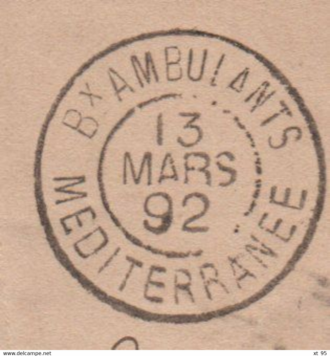 Bureaux Ambulants Mediterranee - 13 Mars 1892 - Bureau De Service - Direction Des Postes - Rare - Spoorwegpost