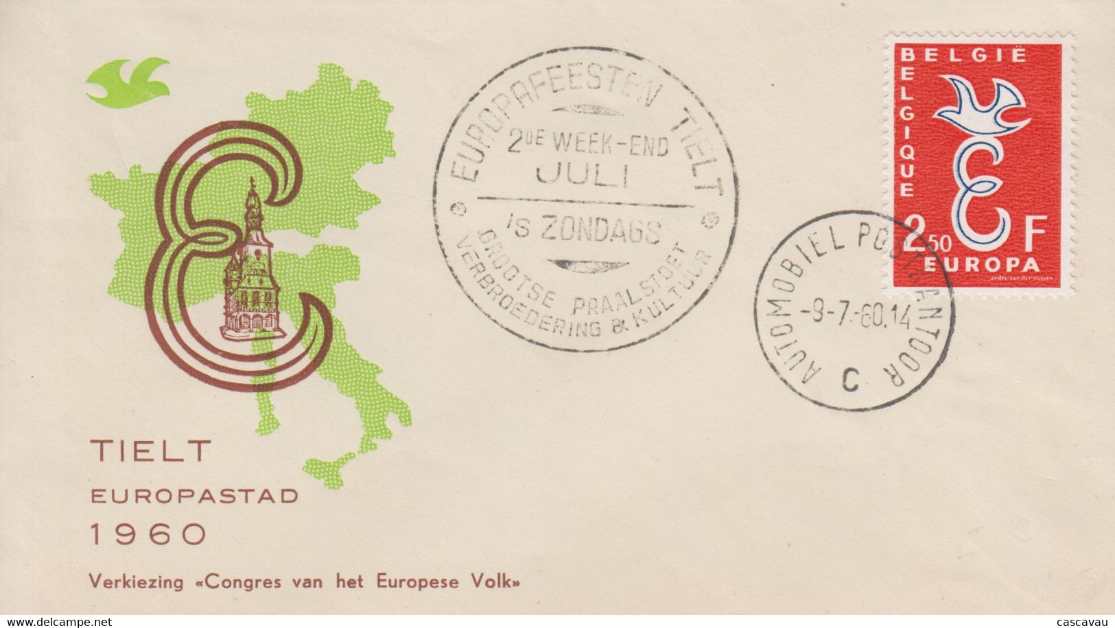 Enveloppe  BELGIQUE  Congrés  Européen   TIELT   1960 - Otros & Sin Clasificación