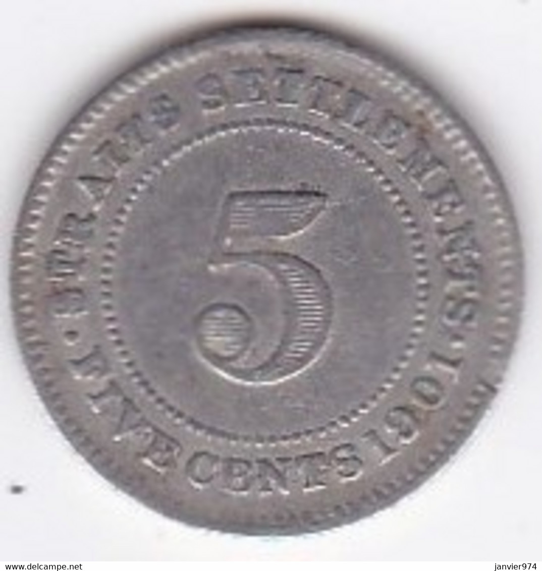 Straits Settlements 5 Cents 1901 Victoria , En Argent , KM# 10 - Malasia