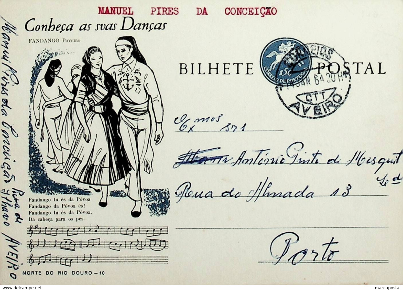 1964 Inteiro Postal Tipo «Conheça As Suas Danças» De 50 C. Enviado De Aveiro Para Lisboa - Ganzsachen