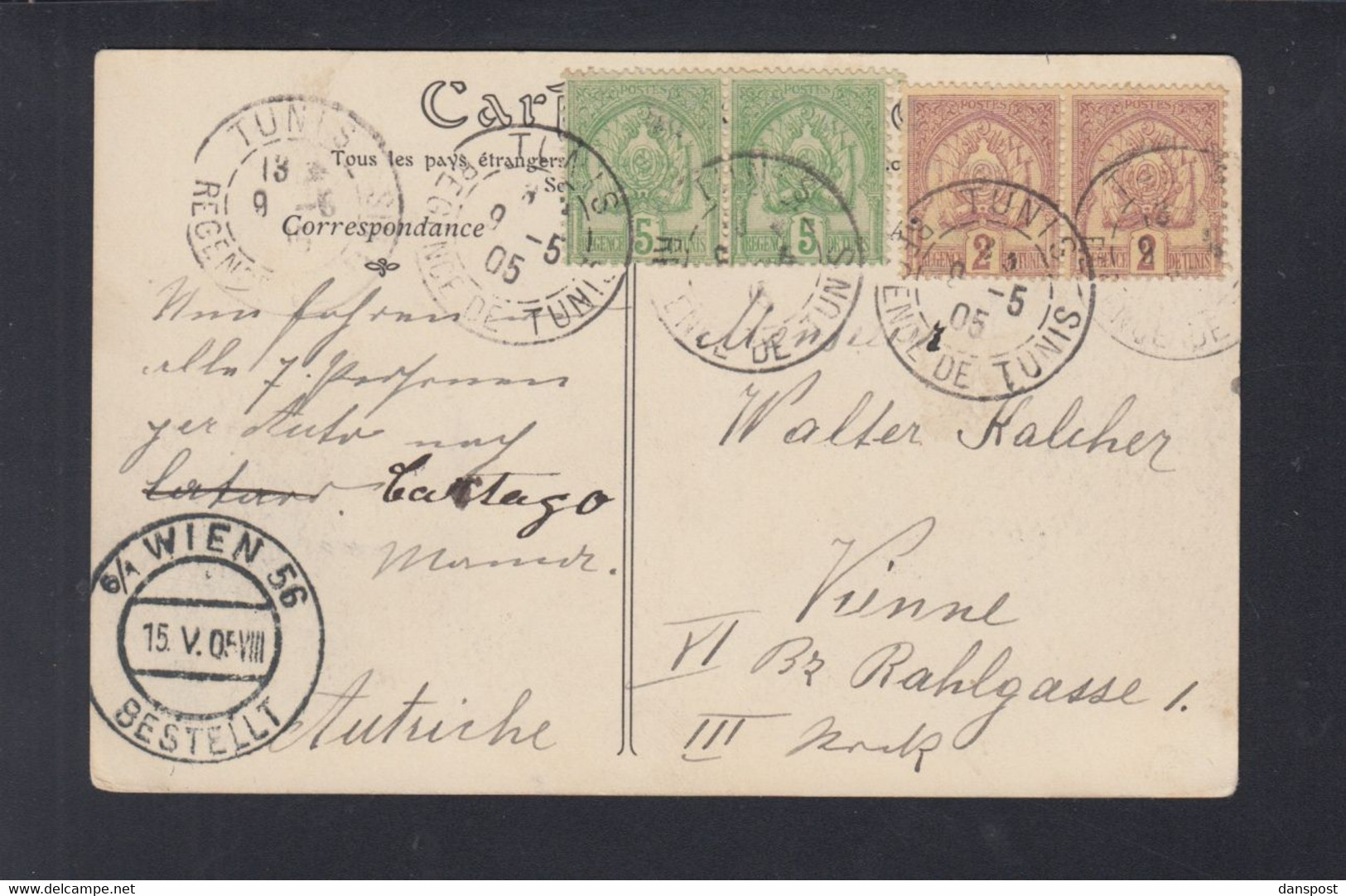 Frankreich France Tunisie AK Types Arabes 1905 Nach Wien - Storia Postale