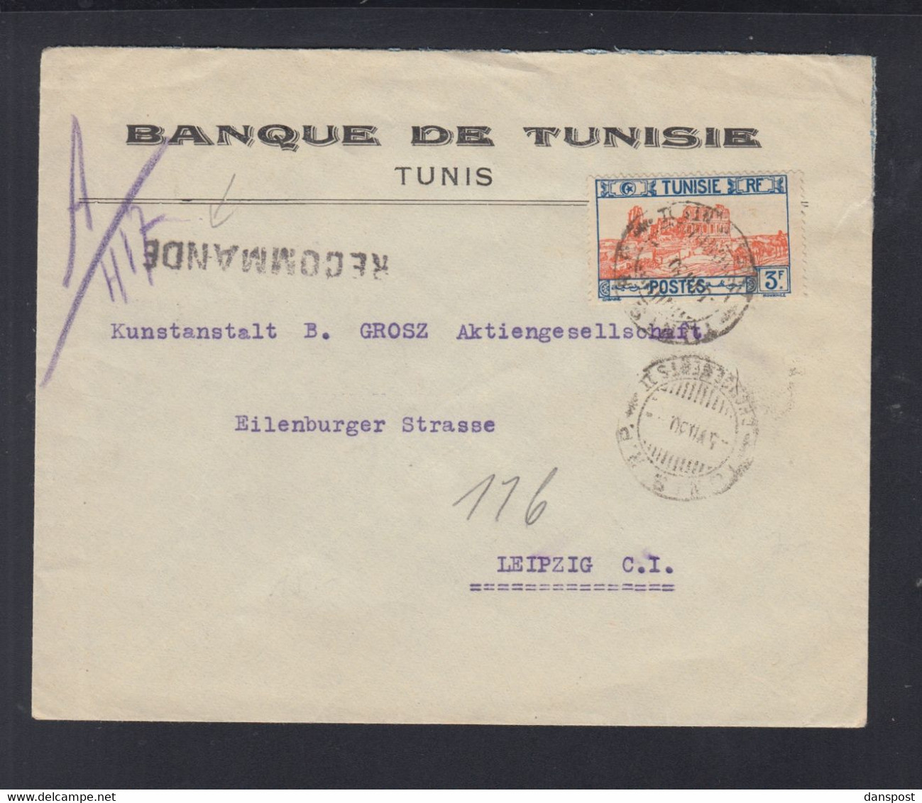 Frankreich France Tunisie R-Brief 1930 Tunis Nach Leipzig - Briefe U. Dokumente