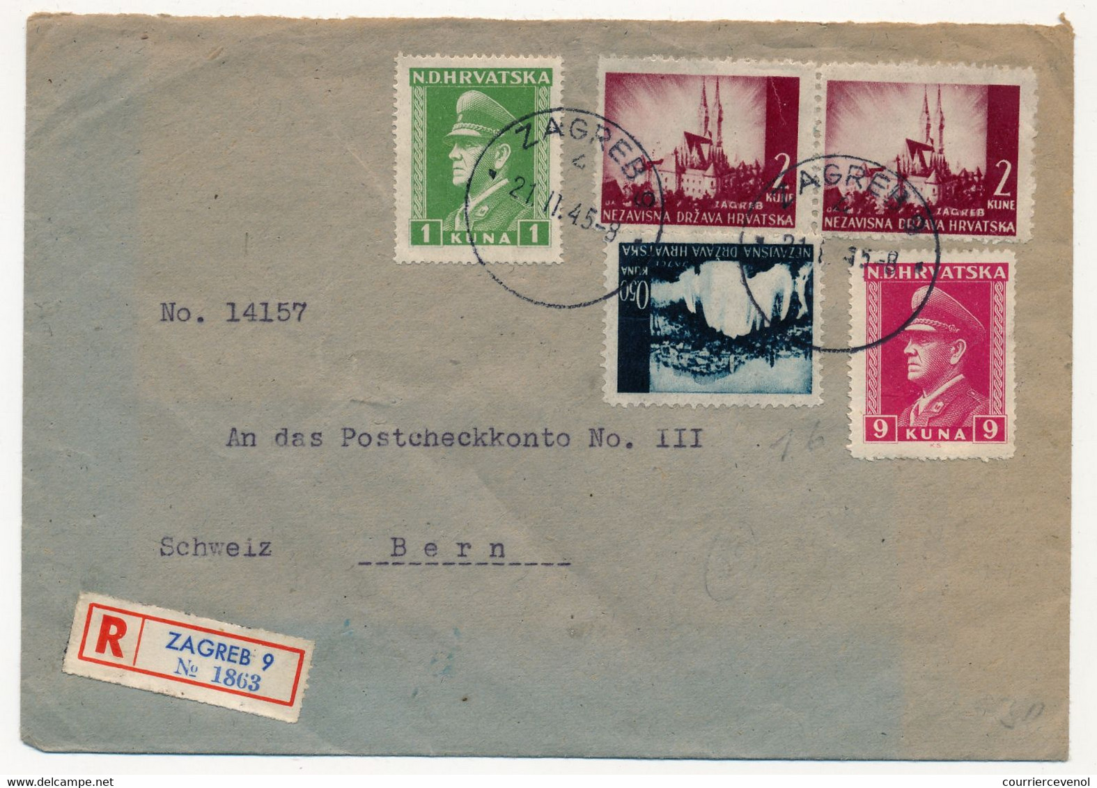 CROATIE - Enveloppe Recommandée Depuis Zagreb, 1945, Affranchissement Composé - Croatie
