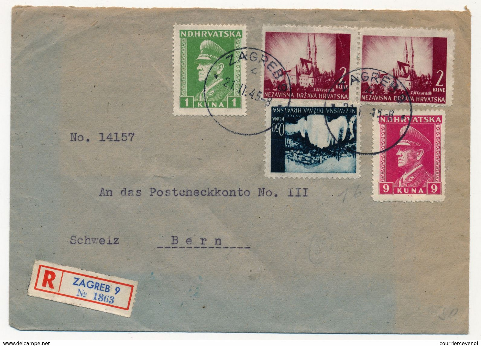 CROATIE - Enveloppe Recommandée Depuis Zagreb, 1945, Affranchissement Composé - Kroatië