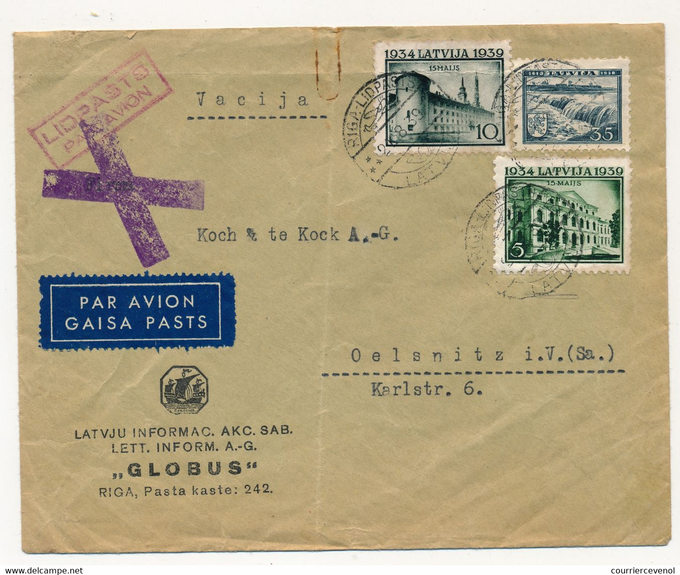 LETTONIE - Enveloppe Depuis RIGA, 1938, Affranchissement Composé - Letland