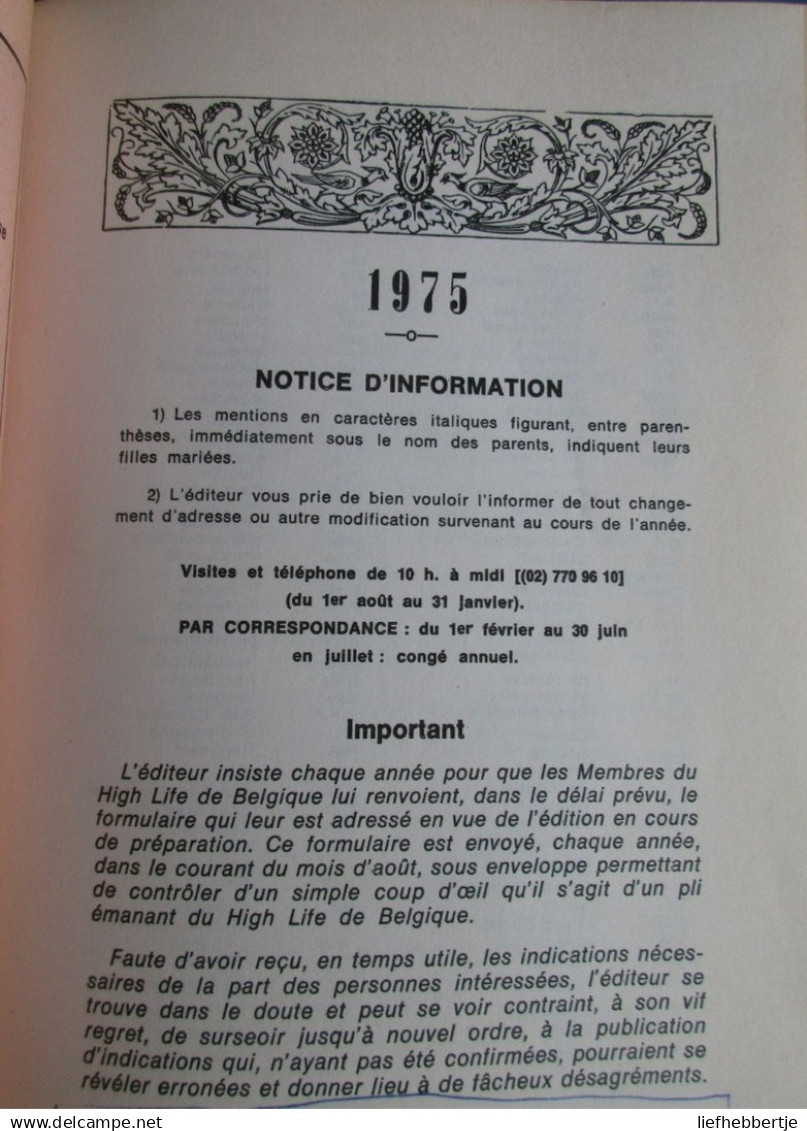 High Life De Belgique - 1975 - Adel Nobility Genealogie - Vecchi