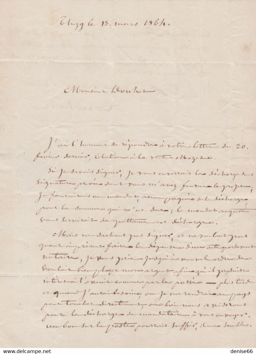 1864 THIZY (69) L.A.S. COUCHON Adressée à M. DOUHET, Notaire à AUZANCES (23) Relative à Une Vente - Documentos Históricos