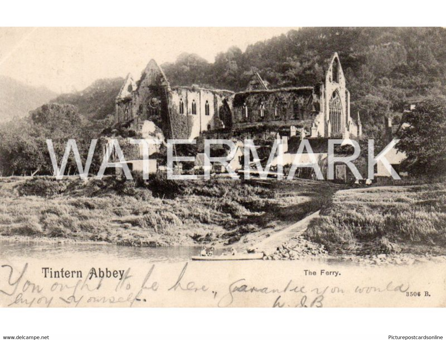 TINTERN ABBEY FERRY OLD B/W POSTCARD WALES - Monmouthshire