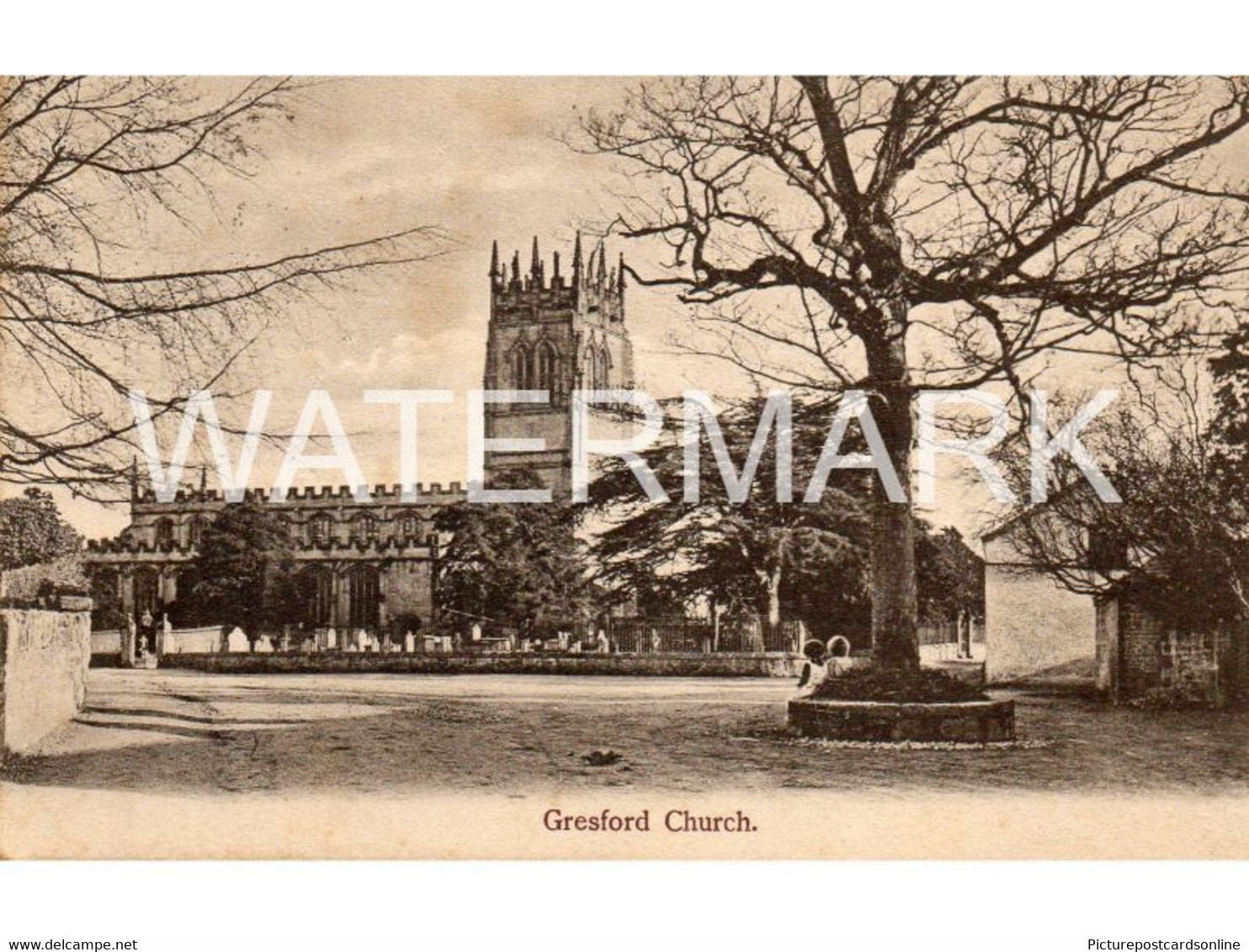 GRESFORD CHURCH OLD B/W POSTCARD WALES - Flintshire