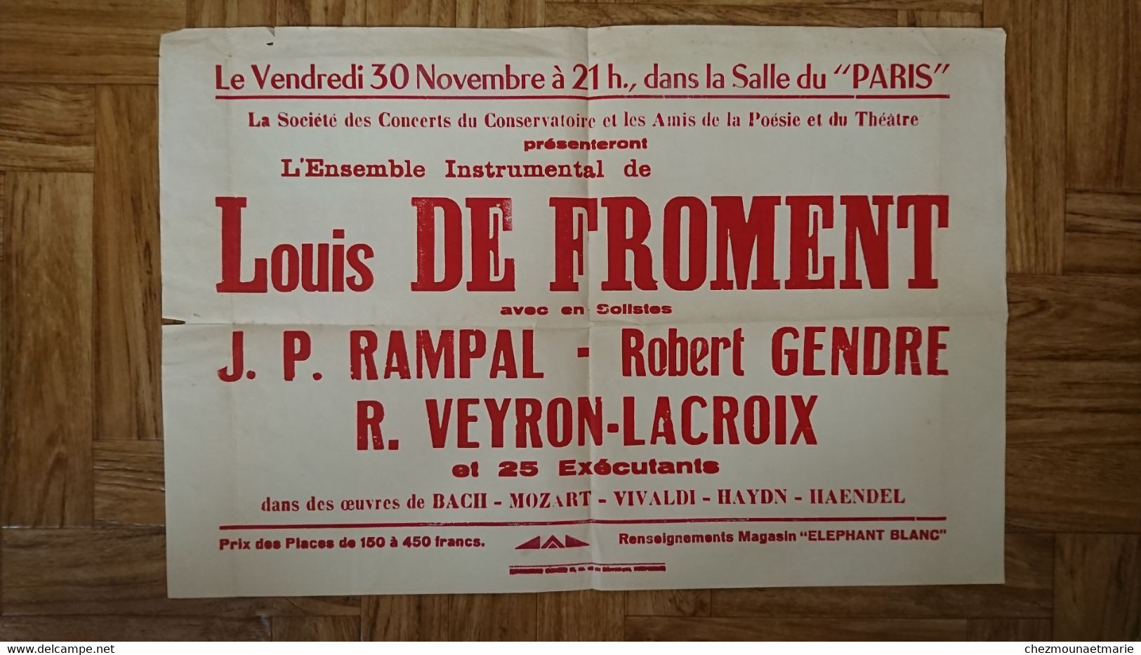 CONCERT LOUIS DE FROMENT CHEF D ORCHESTRE - SALLE DU PARIS - RAMPAL GENDRE VEYRON - AFFICHE PERPIGNAN 60*40 CM - Posters