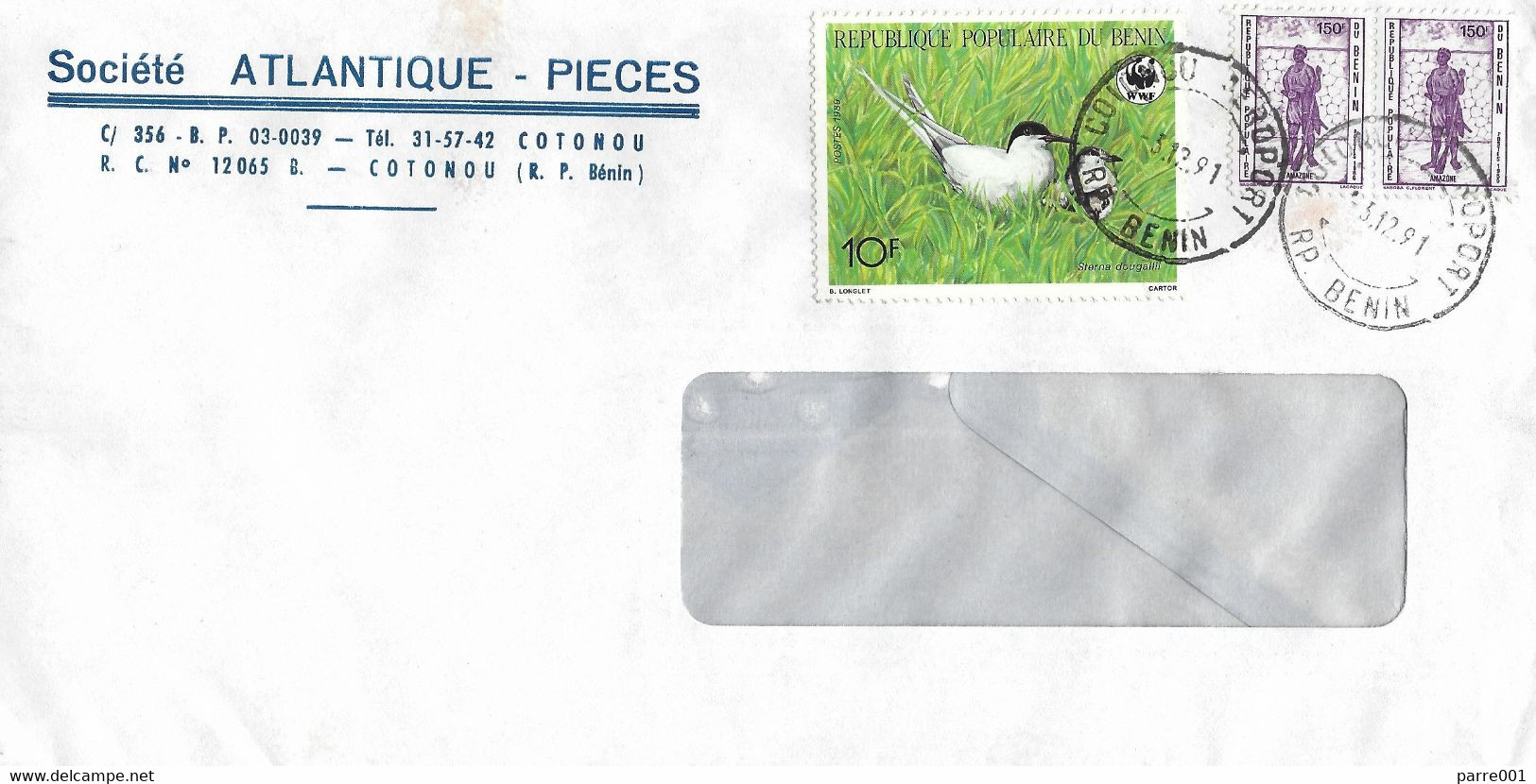 Benin 1991 Cotonou WWF Roseate Tern Sterna Dougallii Female Warrior Amazone Cover - Lettres & Documents