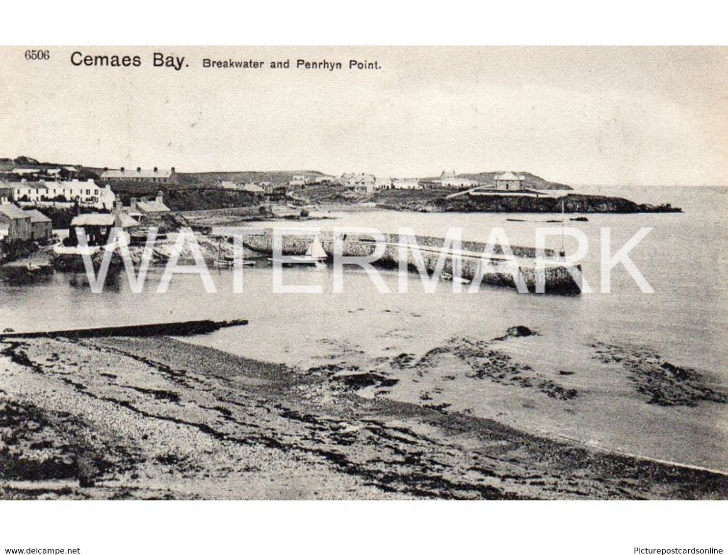 CEMAES BAY BREAKWATER AND PENRHYN POINT OLD B/W POSTCARD WALES  ANGLESEY - Anglesey