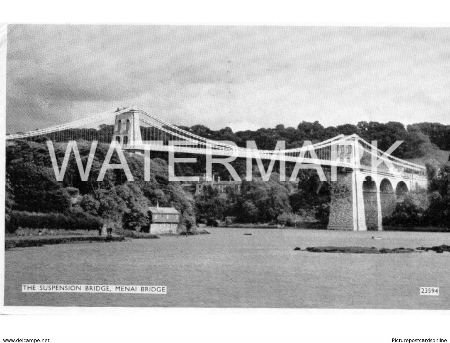 MENAI SUSPENSION BRIDGE OLD B/W POSTCARD WALES  ANGLESEY - Anglesey
